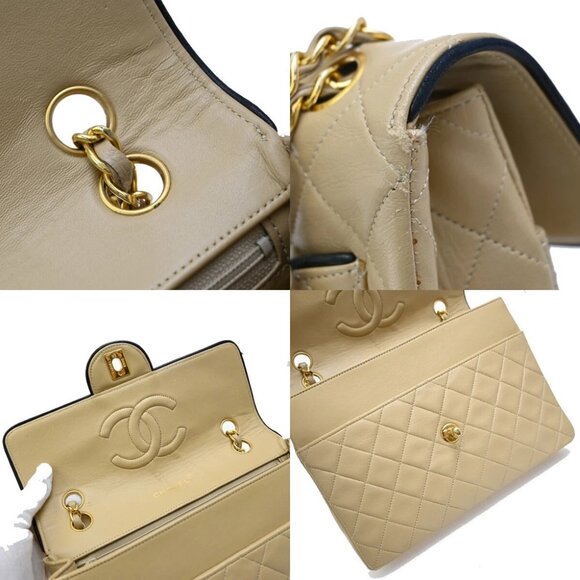 CHANEL CC Logo Matelasse Chain Shoulder Bag Leather Beige GHW Vintage - Picture 8 of 16